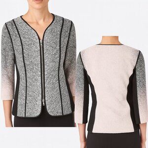 Joseph Ribkoff Gradient Zip Jacket Black Pink Ombre Jacquard Designer 8